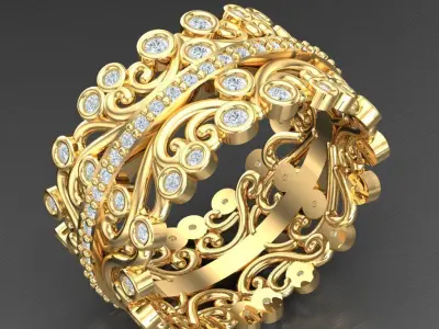 Light Gold Diamond Men Ring 2MR078 3D model