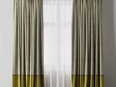 Curtain With rod 10 Curtain Brown and cumin Yellow Low-poly 3D model