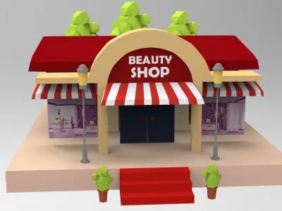 Cartoon City Buildings Shops  Low-poly 3D model