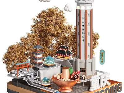 china Chinese style landmark building 1 3D model