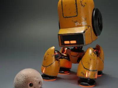 Cute Spider Robot Yellow 3D model