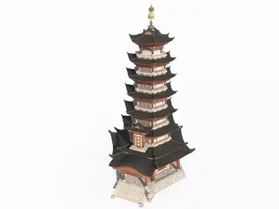 Ancient Asian Architectural Pagodas 3D model