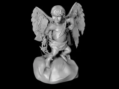 Cupid angel with bow and arrow Low-poly 3D model