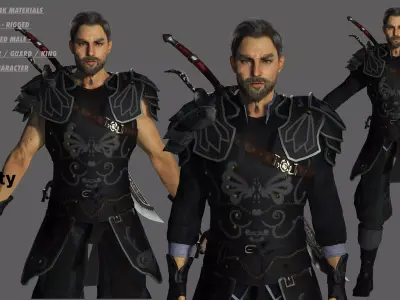 AAA 3D OLD BEARDED MALE KNIGHT -REALISTIC RIG GAME CHARACTER Low-poly 3D model