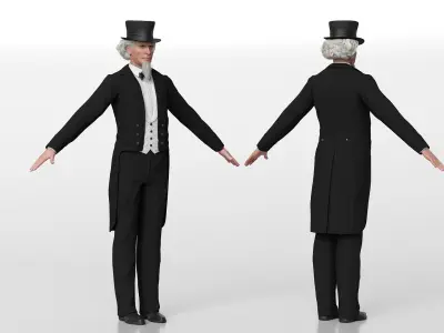  Victorian Gentleman Character in Black Tailcoat A-Pose 