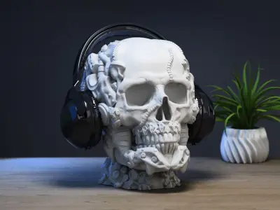 Robot Skull Headphone Stand  Cyborg Headset Stand  3D print model