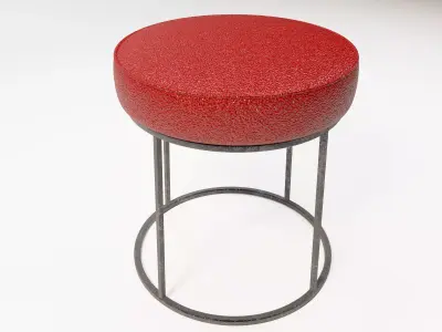Round Red Leather Stool  in two materials  3D model