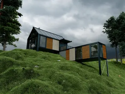 Modern Hillside House - Minimalist Architectural 3D model