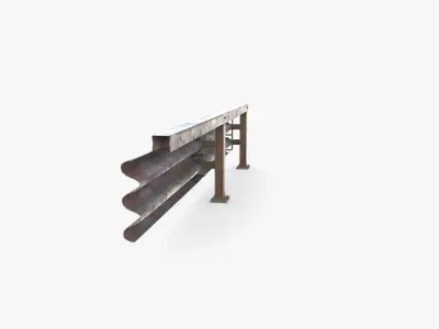 Tileable single sided traffic barrier guardrail V1 weathered Low-poly 3D model