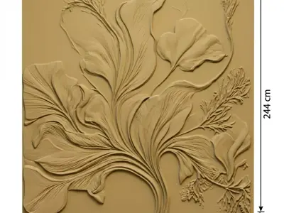 Modern Botanical Relief Panel Wall Decor Set STL Mural CNC 348 3D model