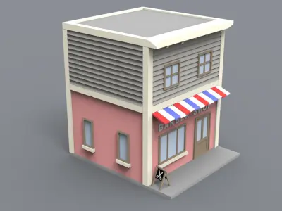 Barber shop block building Low-poly 3D model