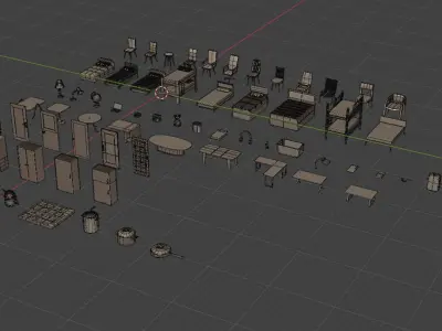 Low-Poly Furniture and Decor Pack - 74 Models Low-poly 3D model