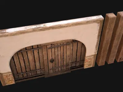 Doors and Walls Medieval Set Low-poly 3D model