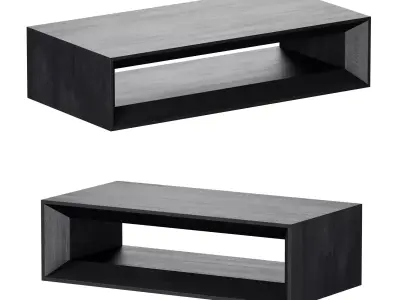 Vernon Rectangular Ebonized Pine Wood Coffee Table with Shelf 3D model