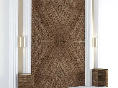 Headboard 8 wooden cabinet with shelves and drawers 3D model