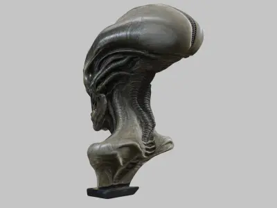 Elongated humanoid ALien Head Bust Scuplture Low-poly 3D model