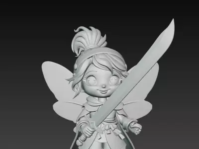 Chibi Fairy Warrior with Pink Sword 3D Model 3D print model