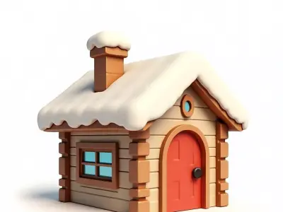Cozy Winter Christmas Log Cabin 3D Model Low-poly 3D model