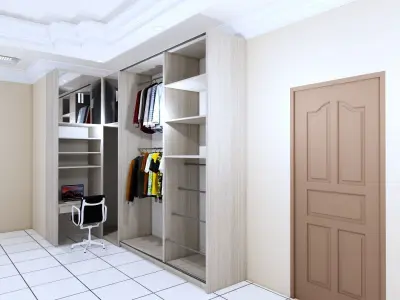 Design 3d Study Desk and Wardrobe sketch up modelling  enscape  3D model