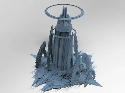 Cyberpunk Media Towers 4 versions Low-poly 3D model