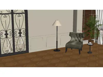 French velvet high back single chair 3D model