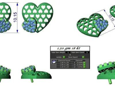 Heart Love Valentine Mesh Light wt Pendant Earrings Set 3dm stl 3D print model
