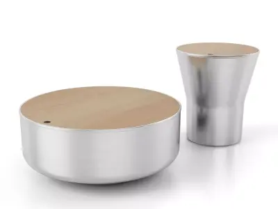Mono stainless steel coffee table and wooden bowl 3D model