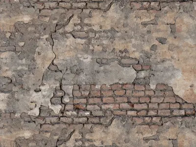 Old Damaged Brick Wall PBR  Texture