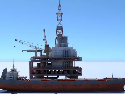 Oil Rig And Tanker 3D model