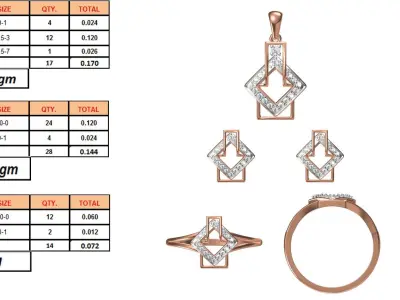 Light wt Ring Earrings Pendant set 3dm stl 1-render details 3D print model 10