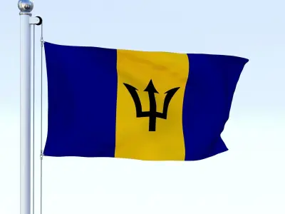 Animated Barbados Flag Low-poly 3D model