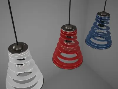 Lamp three different colored pendant lights hanging from ceiling 3D model