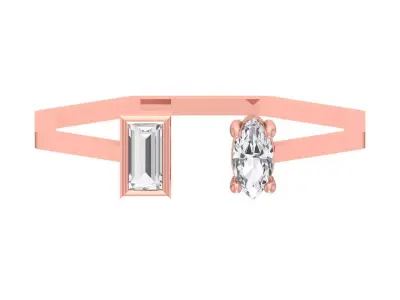 Open End Women Light Weight Band Marquise Baguette Stone Ring 3D print model