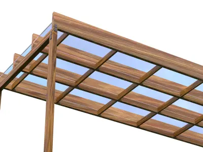 Wood beam glass pergola 3D model