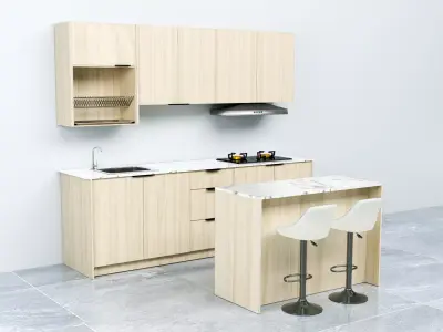 Kitchen Cabinet and Island Table Low-poly 3D model