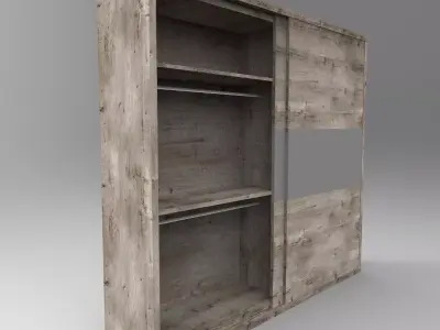 wardrobe-sliding-doors wooden wardrobe with shelves and drawers Low-poly 3D model
