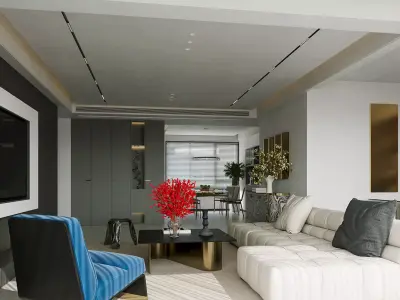 Living Room with Workspace Scene in Native Blend File 3D model