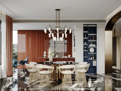 French villa interior scene 3D model