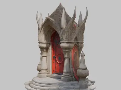 Medieval Stone Altar Baphomet Gate Door Low-poly 3D model