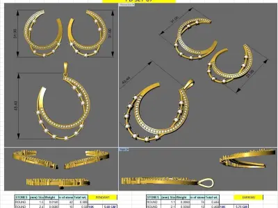 Earring Pendant Set 3dm STL OBJ FBX Render Details 3D print model