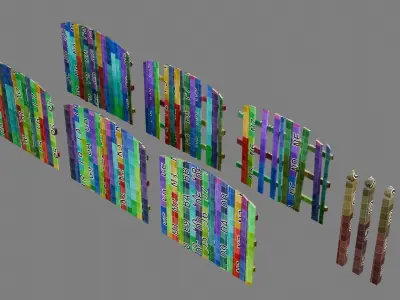 Wooden Fence 4K and 2K Low-poly 3D model