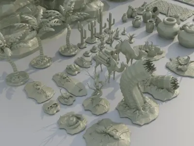 Desert Environment Pack 80 different STL  Tabletop Terrain 28 mm 3D print model