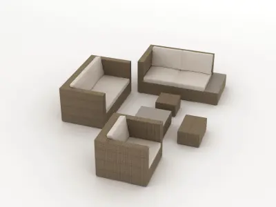 Modular Rattan Garden Furniture Set 001 3D model