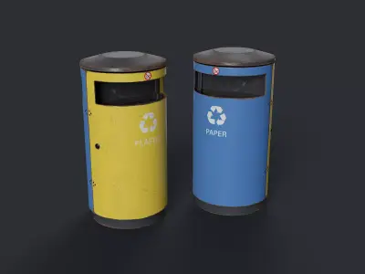 Street Trash Can 15 PBR Game Ready Low-poly 3D model