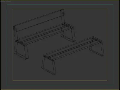 Minimalist Wood and Metal Bench Set for Public Spaces 3D model