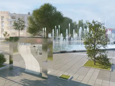 Fountains in the square 3D model