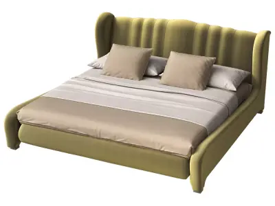 Curved Wingback Upholstered Bed 3D Model  3D model