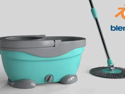 Mop And Bucket Low-poly 3D model