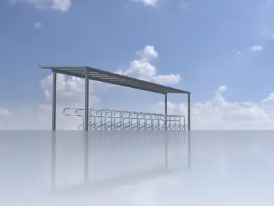 Bicycle parking with glass roof version 3 Low-poly 3D model
