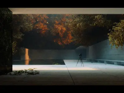 Barcelona Pavillion - TS 3D Scene 3D model Animated Trees 3D model